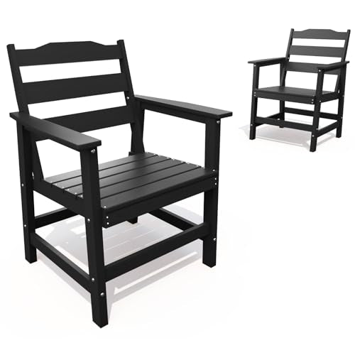 THOEOE Outdoor Dining Chair Set of 2, HDPE Patio Armchairs Black - color: Black, size: 2 Chairs
