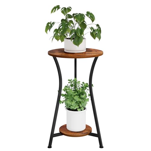 YINMIT Plant Stand Indoor, Plant Shelf Holder, Wood Corner Plant Stand, Metal Flower Stand for Indoor Plants, Small Round Side End Table for Living Room Balcony Garden (Retro, 2 Tier) - color: Retro