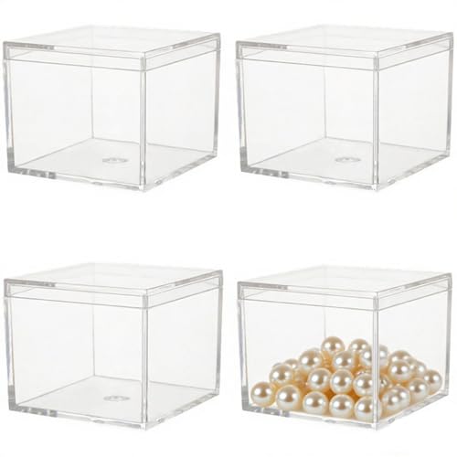 KissYou Small Acrylic Boxes with Lid Clear Box Plastic Square Cube for Display Jewelry Storage Contanier Graduation Party Decorative Box - size: 2.17 x 2.17 x 1.77 Inch