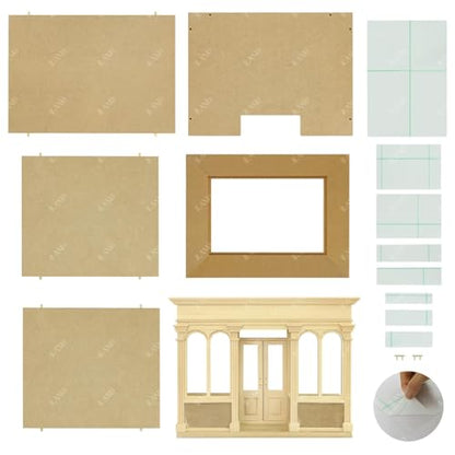 iLAND Wooden Dolllhouse Room Box on 1/12 Scale, Wood Houses for Crafts to Make a Miniature Coffee Shop, Magic House, Store Classic & Creative