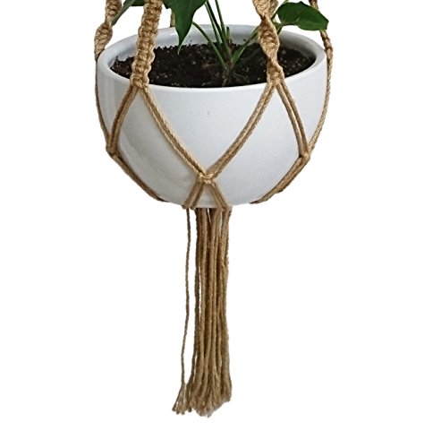 1 PCS 6 Legs Macrame Plant Hanger Jute Double Tiers Plant Hanger & Plant Holder with 6 pcs Round Brown Wood Bead, Hanging Planter 65-inches for 8 inch and 10 Inch Plant Pot (Without Pot)
