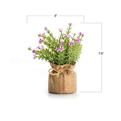 Velener Babys Breath Artificial Flowers in Small Burlap Bag Vases 3Pcs -Gypsophila Faux Flowers Farmhouse Home Coffee Table Bookshelf Office Desk Decorations Kitchen Dining Room Fake Plants Indoor