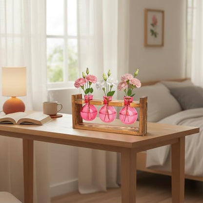 XXXFLOWER Plant Terrarium Jar Propagation Station Stand 3 Pink Bulb Vases - color: Pink