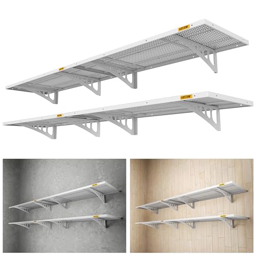 Aecxm 4-Pack 1.64x4ft Adjustable Garage Wall Shelving 1120lbs Load Capacity Heavy Duty Wall Mounted Storage Shelf Metal Floating Shelves for Garage(White) - color: White, size: 4pack-1.64x4ft