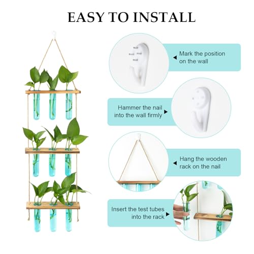 XXXFLOWER Wall Hanging Propagation Station with Wooden Stand Blue - size: Blue-9 Tube Vase