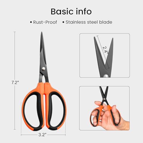 GROWNEER 3 Packs Trimming Scissors Teflon Coated Non Stick Blades Pruning Shears Gardening Hand Pruning Snips with Straight Stainless Steel Precision Blade