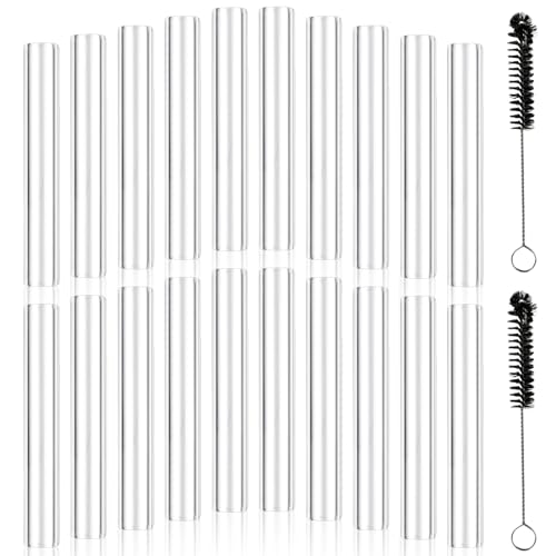 20 Pieces 4 Inches Long Clear Glass Tubes for Art DIY, 12mm OD 8mm ID 2mm Thick Wall Glass Borosilicate Blowing Tubing with 2 Cleaning Brush