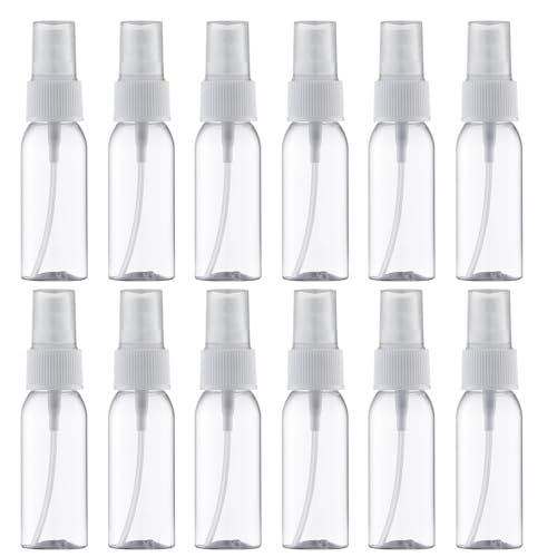 LISAPACK 1oz Small Spray Bottle (12 Pack), Mini Travel Size Plastic Sprayer - color: Clear&White (12pcs)