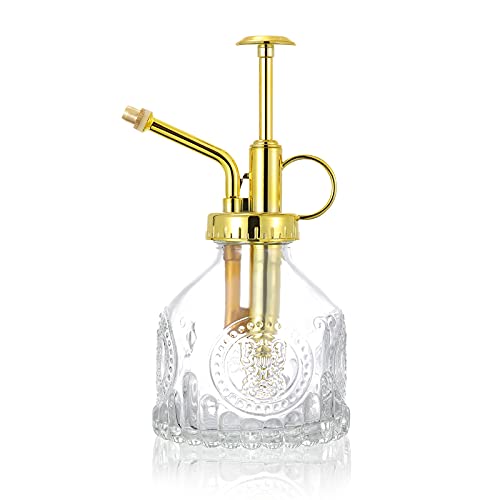 Glass Plant Mister Spray Bottle, Vintage Succulent Water Sprayer with Golden Top Pump, Small Sprayer Mister for Indoor Outdoor House Plants - Clear - color: Clear+Gold F