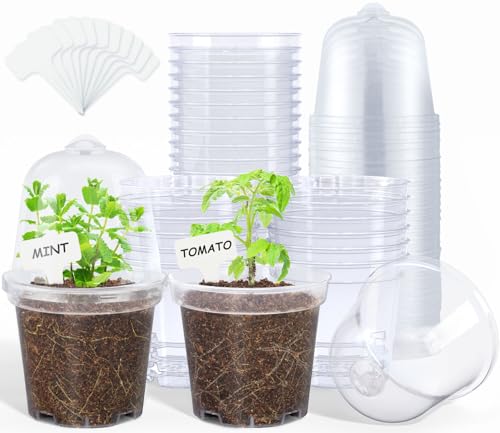 homenote 4 Inch Clear Nursery Pots with Humidity Domes and Labels (30 Pcs) - color: Transparency-with Lid, size: 4 Inch-30 Pack