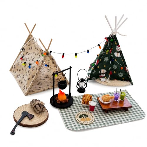 1:12 Dollhouse Miniature Camping Set with Tent Campfire Picnic Table