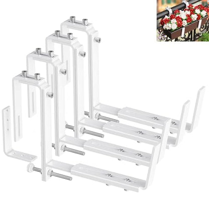 Y&M Adjustable Window Box Brackets for Planter Box, Heavy Duty Wall Mounted Hooks Hangers for Flower Baskets Holder Durable, Hanging Brackets for Fence Patio Garden Balcony(4 Packs) - size: 4p White