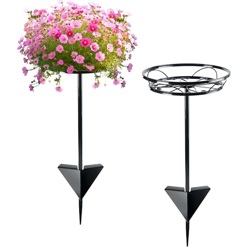 Tellingyou 2 Pack Adjustable Outdoor Flower Pot Stand, Plant Stands(Black) | Metal, Spring Summer Versatile Plant Stand, Garden Stake for Display Plants, Elegant Solution for Landscaping Decor - color: Black