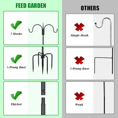 Heavy Duty Shepherds Hook 2 Pack 108" Double Hooks Adjustable (44/60/76/92/108") - Metal 5-Prong Base, 12lb Capacity - Bird Feeder Pole for Hanging Planters, Lanterns, Wind Chimes - size: 108 Inch(Pack of 2)