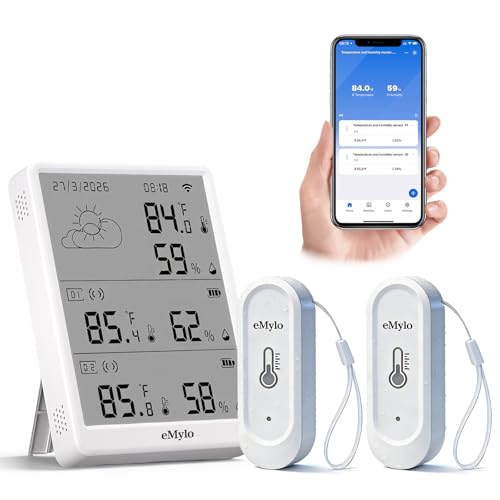 eMylo WiFi Thermometer Hygrometer with 2 IP65 Remote Sensors, 328Ft Range