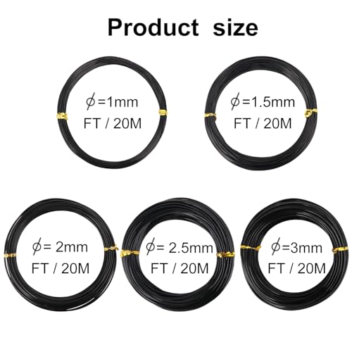 5 Roll Anodized Aluminum Bonsai Training Wire Kit with Bag, Black Bonsai Training Wire, Plant Wire Kit for Bonsai Artists & Beginners by Biugaaufai (1.0mm, 1.5mm, 2.0mm, 2.5mm, 3.0mm,5-Size 328 Feet) - size: 5 Rolls (1.0-3.0 mm, 328 ft total), style: Blac