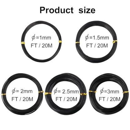 5 Roll Anodized Aluminum Bonsai Training Wire Kit with Bag, Black Bonsai Training Wire, Plant Wire Kit for Bonsai Artists & Beginners by Biugaaufai (1.0mm, 1.5mm, 2.0mm, 2.5mm, 3.0mm,5-Size 328 Feet) - size: 5 Rolls (1.0-3.0 mm, 328 ft total), style: Blac