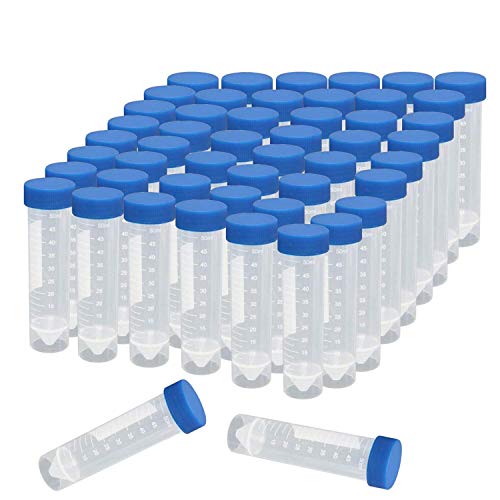 50ml Plastic Centrifuge Tubes with Screw Cap, CertBuy 50 Pack Self-Standing Plastic 50ml Test Tube Polypropylene Conical Tubes with Cap, Graduated Marks