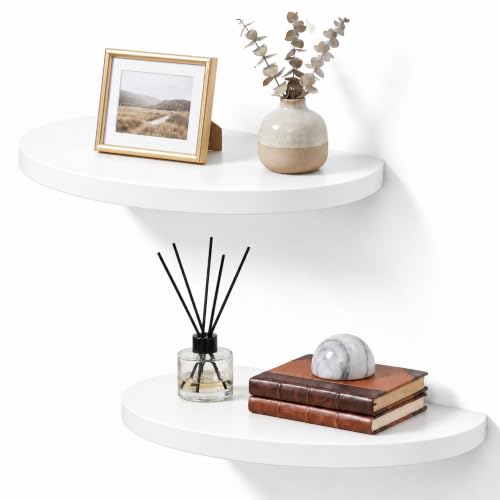 10-inch Round Wood Floating Shelves, 2-Pack Wall Mount Display | Sturdy invisible wall mount, White finish, ideal for small plants, toys, bathroom, living room storage rustic decor - color: White, size: 10 Inch-2 Pcs