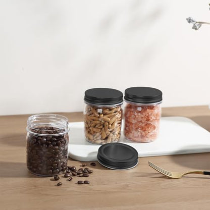 novelinks 8 oz Plastic Mason Jars and Clear Plastic Jars with Lids 8 oz | 8 Pack, Black, Plastic Containers with Lids, Small Mason Jars, Clear Jars Bulk, Spice Jars, Slime Jars, Mini Jars - color: Black, size: 8 Pack 8 Ounce