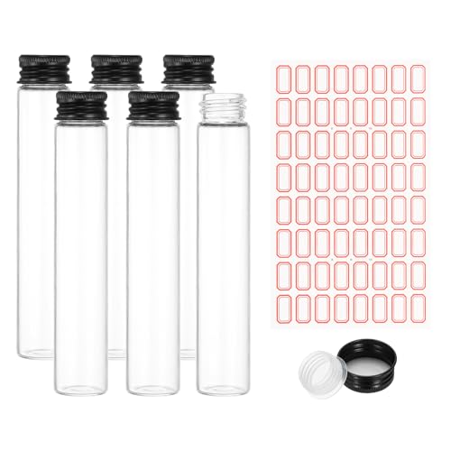 PATIKIL 30ml Test Tubes with Caps, 6Pcs 22x120mm Glass Clear Flat Bottom Test Tube Containers with Plastic Cap for Bead Party Candy Bath Salt Storage Scientific Experiment Plant(Black) - color: Black, size: 22x120mm