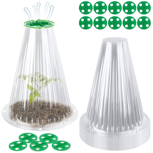 UQM 20 Pack Garden Cloches for Plants with Rotary Vent Cover Reusable | Bell Plant Protector Garden Protection from Animals Snails Birds Chickens Insect, 9.18" H X7.56 D (Clear) - color: Clear-20pc