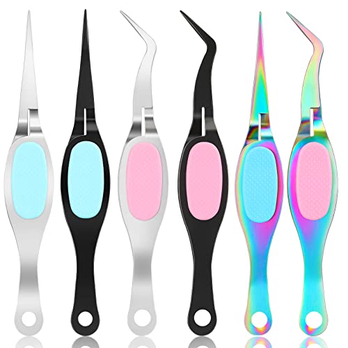 6 Pcs Reverse Tweezers Craft Crossing Lock Tweezers Stainless Steel Reverse Grip Precision Curved Bent Straight Fine Tip for Craft Jewelry Beading Electronic Laboratory Work
