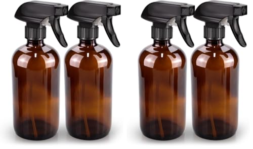 Bontip Glass Spray Bottle, Amber Glass Spray Bottle Set & Accessories Refillable for Plants Window Cleaners Aromatherapy Facial Hydration Watering Flowers Hair Care (4 Pack/16 oz) (Amber) - color: Amber, size: 16 Ounces (Pack of 2)
