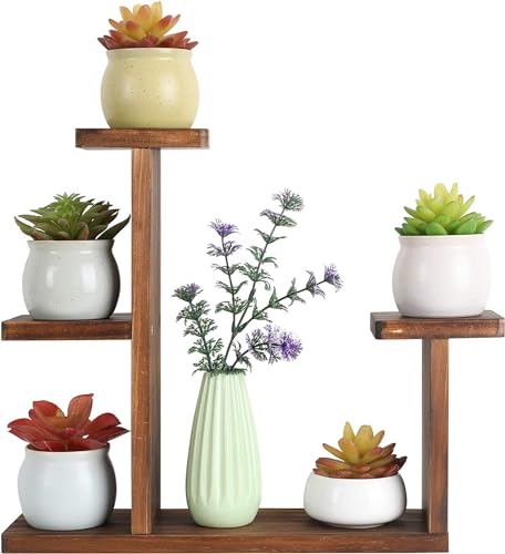 Wood Desktop Plant Stand Indoor Small Windowsill Flower Shelf 4 Tier