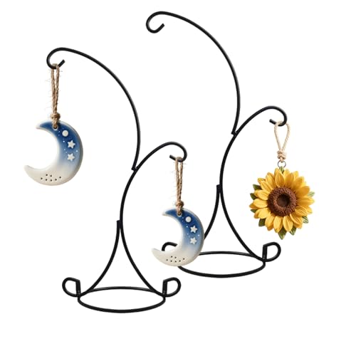 YY YEARCHY Ornament Display Stand 2-Hook Iron Frame Fits 4–10 Inch Ornaments Must Hang on Both Sides for Balance, Tabletop Display for Glass Globe/Air Plant/Flower Pot, Black, 14.2" x 6.5" - size: 2Pcs 14.2"x 6.5"