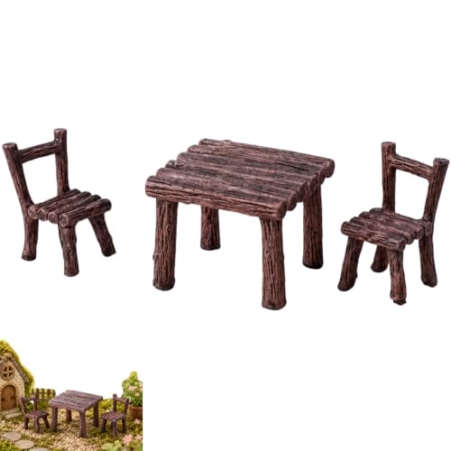 Miniature Furniture Set, Mini Table and Chairs, Wooden Garden Decor for Tiny Houses, Micro Landscape Accessories (A-1) - color: A-1