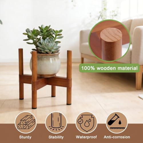 Vigordream Plant Stand Indoor, 2 Height Displays Wood Plant Holder | Mid Century Modern Tall Planter Stands, Corner Single Flower Stand for Balcony, Living Room, Garden Patio Fit 4-6 Inch Pots - size: 6 Inch