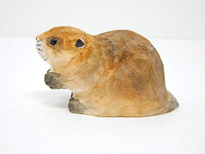 Selsela Hand-Carved Beaver Figurine - Miniature Wooden Forest Animal Statue, Castor Woodland Critter Small Anima, Rustic Handmade Carved Home Decor Folk Ornament and Collectible