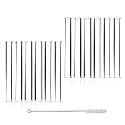 4 Inches 12 Pcs Transparent Borosilicate Glass Tubes, 10mm Diameter 1.5mm Thickness Glass Tubing with 1 Cleaning Brush for DIY Making Glass Crafts - size: 4 inches