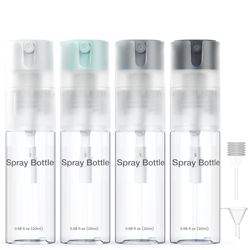 4 Pack Refillable Spray Bottle, Reversible Small Empty Spray Bottle with Fine Mist, Leak Proof - for Cleaning Solutions, Mosquito prevention, Face & Hair Mist - 4pk 0.68 OZ / 20 ML - color: Grey, size: 0.7 Ounces