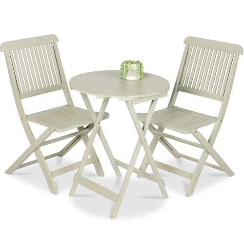 Best Choice Products 3-Piece Acacia Wood Bistro Set, Folding Patio Furniture for Backyard, Balcony, Deck w/ 2 Chairs, Round Coffee Table, Teak Finish - Sage Green - color: Sage Green