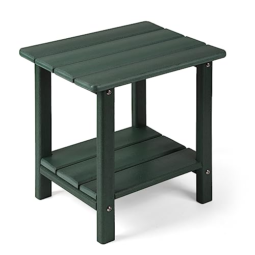 Apolimi Adirondack Outdoor Side Table, 2-Tier Sturdy Patio End Table Weather Resistant, 16.5" Solid Side Table for Patio, Pool, Porch - color: Forest Green