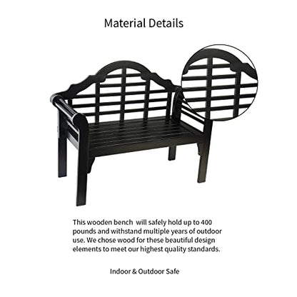 Plow & Hearth Weatherproof Lutyens Eucalyptus Wood Garden Bench | Foldable Patio Bench | Outdoor Furniture Seating for Porch Park Deck | Black - color: Black