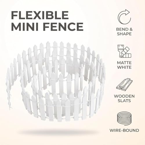 White Miniature Wooden Picket Fence - Decorative Border for Fairy Gardens and Bonsai Displays, Rustic Landscape Accent with Weather-Resistant Design (Indoor/Outdoor Mini Fence Decor)