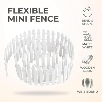 White Miniature Wooden Picket Fence - Decorative Border for Fairy Gardens and Bonsai Displays, Rustic Landscape Accent with Weather-Resistant Design (Indoor/Outdoor Mini Fence Decor)