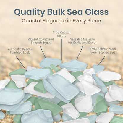 Sea Glass for Crafts – 11oz Light Blue, Olive & White Sea Glass Decor, Tumbled Seaglass, Seaglass for Crafts, Beachglass Decor, Nautical Vase Fillers, Coastal Art Supplies - size: 11 Ounces