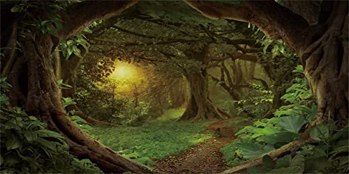 AWERT 72x16 inches Psychedelic Forest Terrarium Background Dim Old Trees Woodland Reptile Habitat Background Green Rainforest Aquarium Background Vinyl Background - size: 72x16in/180x40cm