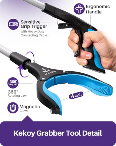 Kekoy 44 Inch Grabber Reacher Tool for Seniors, Foldable Reacher Grabbers Pickup Stick with Anti-Slip 360° Rotating Jaw, 4" Wide Extended Claw with Magnet for Disabled, After Surgery Recovery - size: 44 Inch of 1 Pack