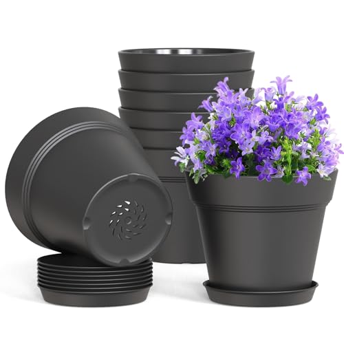 WSMKSZ 4 Inch Plastic Plant Pots with Drainage Holes and Trays – 8 Pack Small Nursery Pots for Indoor & Outdoor House Plants and Flowers, Seedling Starter Planters, Matte Black - color: Black, size: 4in 8pcs