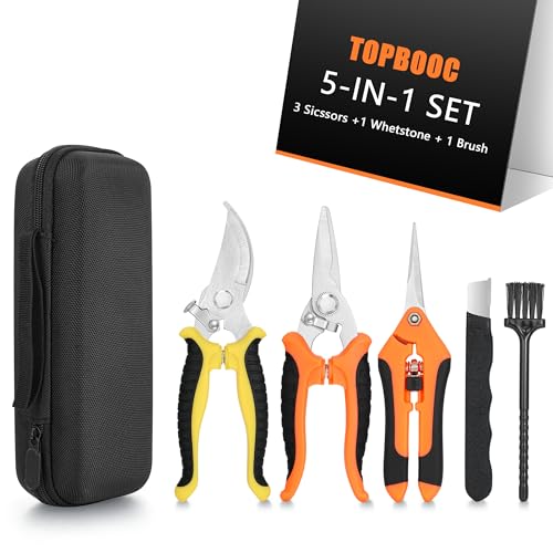 3-pack Garden Pruning Shears Set with Stainless Steel Blades, Bypass Pruners, Handheld Secateurs, Tree Trimmers, & Scissors Whetstone,a Clean Brush and a Hard Case, Ideal for trimming, pruning - style: Classic 3pcs with Hard Case