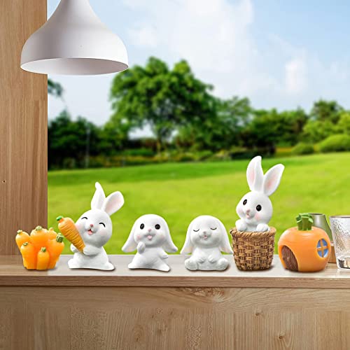 Rolin Roly 7Pcs Rabbit Miniature Figurines Carrot Fairy Garden Mini DIY Ornament Accessories Micro Landscape Decorations Animals Resin Crafts Statues for Home Kitchen Cake - color: 7pcs Micro Bunny Decoration
