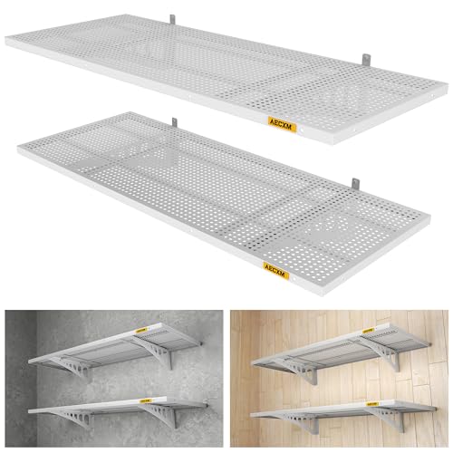 Aecxm 2-Pack 1.64x4ft Adjustable Garage Wall Shelving 560lbs Load Capacity Heavy Duty Wall Mounted Storage Shelf Metal Floating Shelves for Garage(White) - color: White, size: 2pack-1.64x4ft