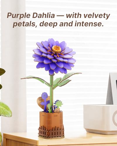 Kaayee 3D Wooden Flower Puzzles Dahlia, Wood Flowers Craft for Adults | Forever Flower Kit Set DIY Crafts to Build, Mother's Day/Botanical Collection/Ideal Creative Gift Ideas/Housewarming 117 PCS - color: Dahlia