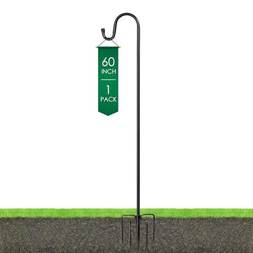 Ottsuls Shepherds Hooks for Outdoor - 60" Heavy Duty Bird Feeder Pole with 5 Prong Base, Adjustable Stand Hanger for Garden Plant, Hummingbird Feeder, Lantern Lights - Haning Wedding Decor (1 Pack) - size: 60 Inch, style: A-1 Pack
