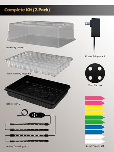 GLOWRIUM 54-Cell Seed Starter Tray with Full Spectrum Grow Light - style: 2-Pack